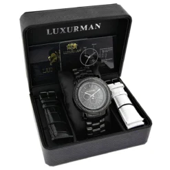 Men's Black Diamond Watch By Luxurman 3ct Chronograph Oversized -PNZ Watches Shop mens black diamond watch by luxurman 25ct black stainless steel 4