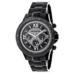 Men's Black Diamond Watch Luxurman 0.20ct Black Steel Band