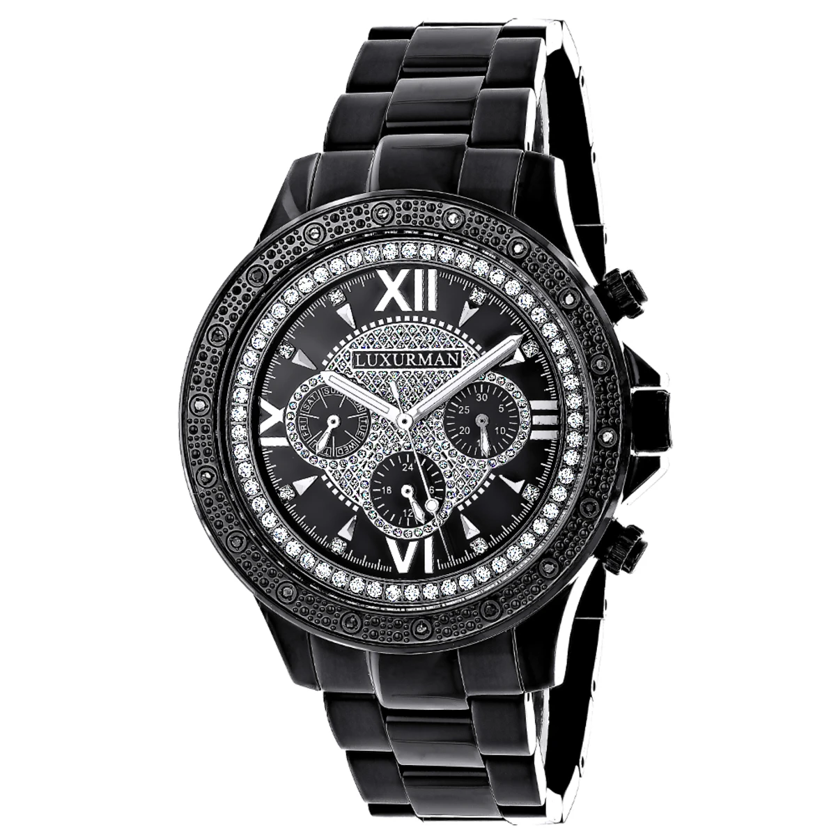 Men's Black Diamond Watch Luxurman 0.20ct Black Steel Band 1 Men's Black Diamond Watch Luxurman 0.20ct Black Steel Band