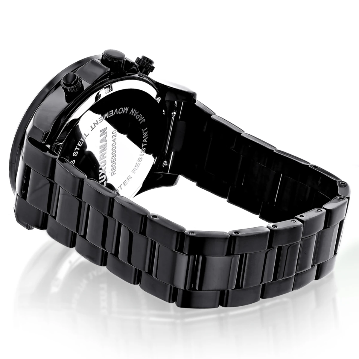 Men's Black Diamond Watch Luxurman 0.20ct Black Steel Band 2 Men's Black Diamond Watch Luxurman 0.20ct Black Steel Band - Image 2