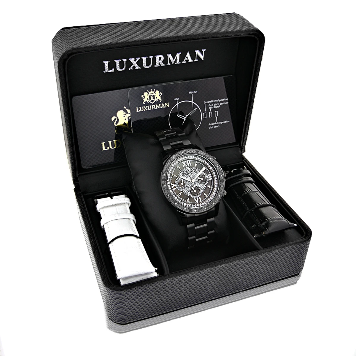 Men's Black Diamond Watch Luxurman 0.20ct Black Steel Band 4 Men's Black Diamond Watch Luxurman 0.20ct Black Steel Band - Image 4
