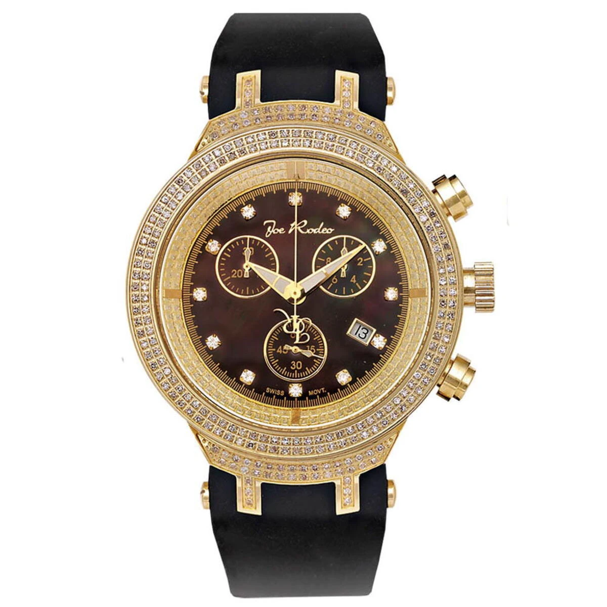 Men's Diamond Bezel Watch By Joe Rodeo: Master Model 2.20ct Yellow Gold Plated 1 Men's Diamond Bezel Watch By Joe Rodeo: Master Model 2.20ct Yellow Gold Plated