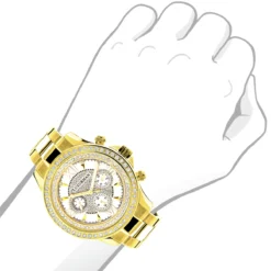Men's Diamond Bezel Watch Yellow Gold Plated Luxurman 2ct -PNZ Watches Shop mens diamond bezel watch yellow gold plated luxurman 2ct 3