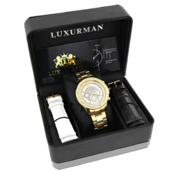 Men's Diamond Bezel Watch Yellow Gold Plated Luxurman 2ct -PNZ Watches Shop mens diamond bezel watch yellow gold plated luxurman 2ct 4