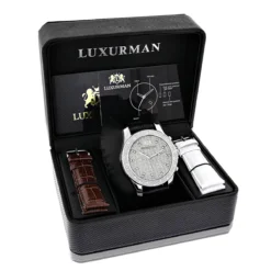 Men's Diamond Watch 0.25ct By Luxurman -PNZ Watches Shop mens diamond watch 025ct by luxurman p 35635box