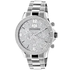 Men's Real Diamond Watch By Luxurman Liberty 0.2ct Swiss Mvt W Steel Band