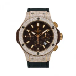 Men's Diamond Watch Hublot Big Bang 18K Gold 41mm Brown Dial
