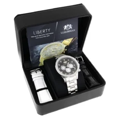 Men's Diamond Watch Swiss Mvt Stainless Steel Band 0.2ct Luxurman Liberty -PNZ Watches Shop mens diamond watch swiss mvt stainless steel band 02ct luxurman liberty box