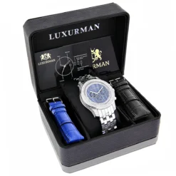 Men's Diamond Blue MOP 0.5ct Luxurman Freeze -PNZ Watches Shop mens diamond watches blue mop 05ct luxurman freeze p 9237 box