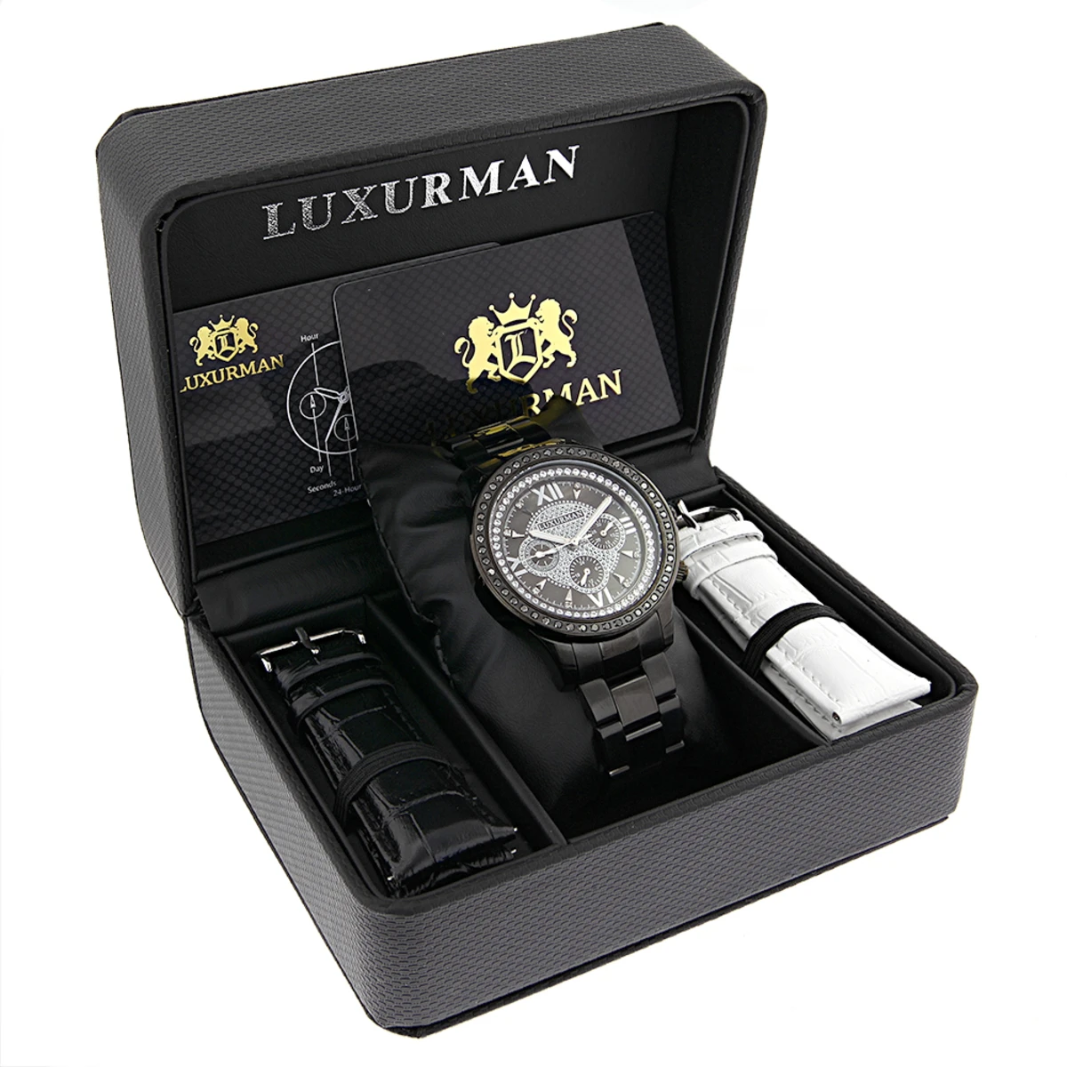 Men's Diamond Luxurman Black Diamond Watch 2ct Liberty 4 Men's Diamond Luxurman Black Diamond Watch 2ct Liberty - Image 4
