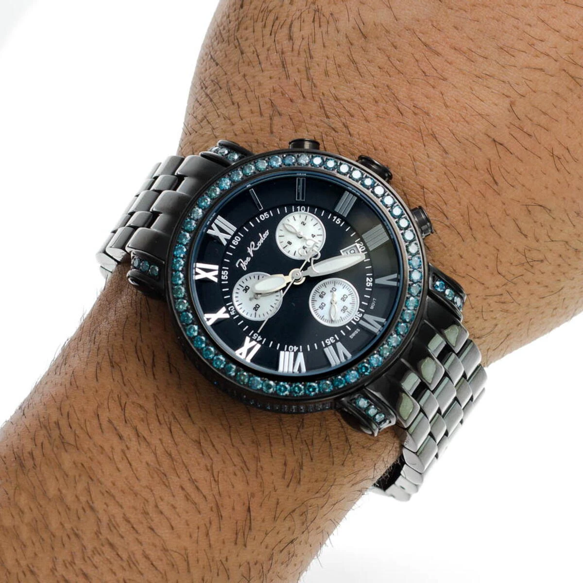 Men's Joe Rodeo Blue Diamond Watch 5.50ct Classic 9 Men's Joe Rodeo Blue Diamond Watch 5.50ct Classic - Image 9