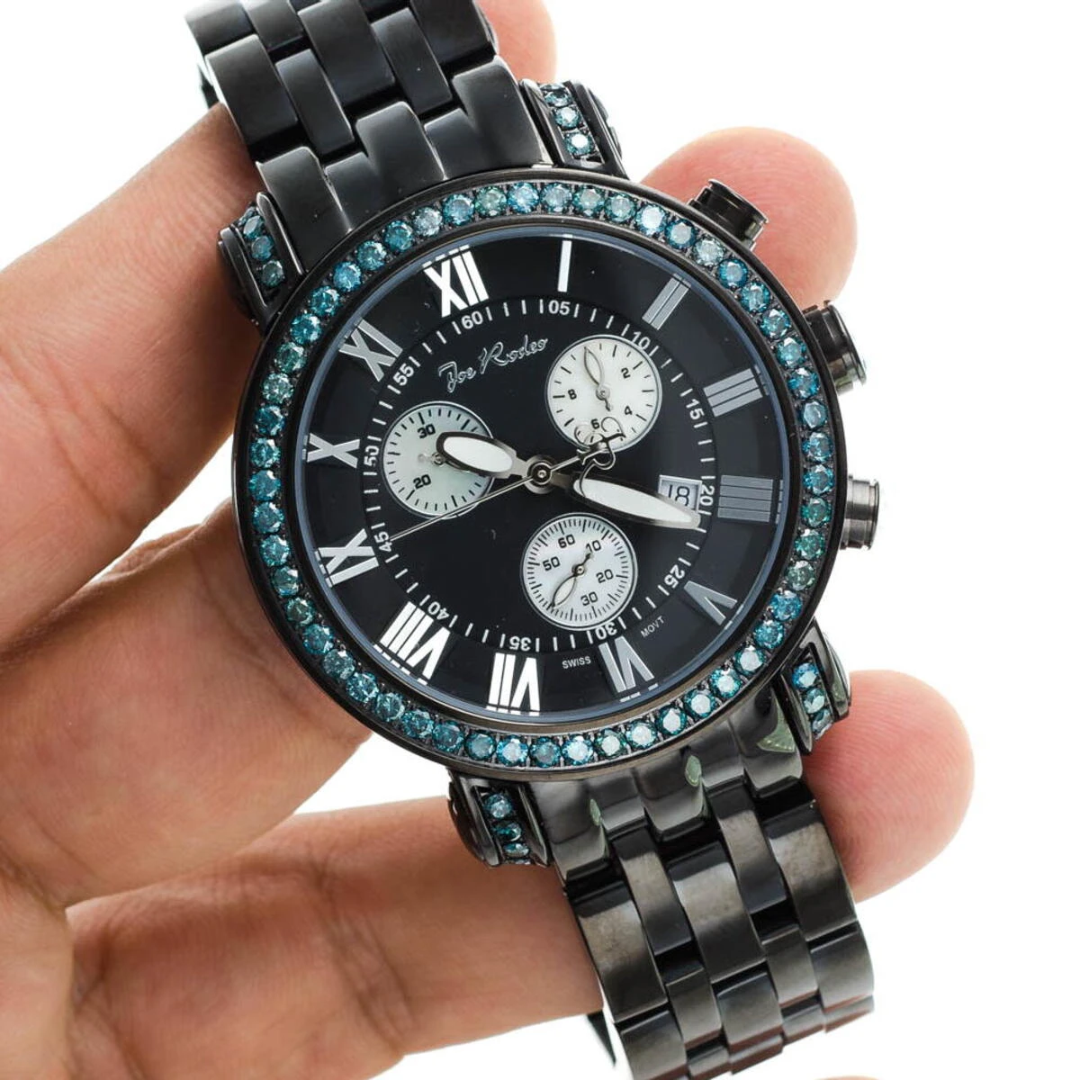Men's Joe Rodeo Blue Diamond Watch 5.50ct Classic 8 Men's Joe Rodeo Blue Diamond Watch 5.50ct Classic - Image 8