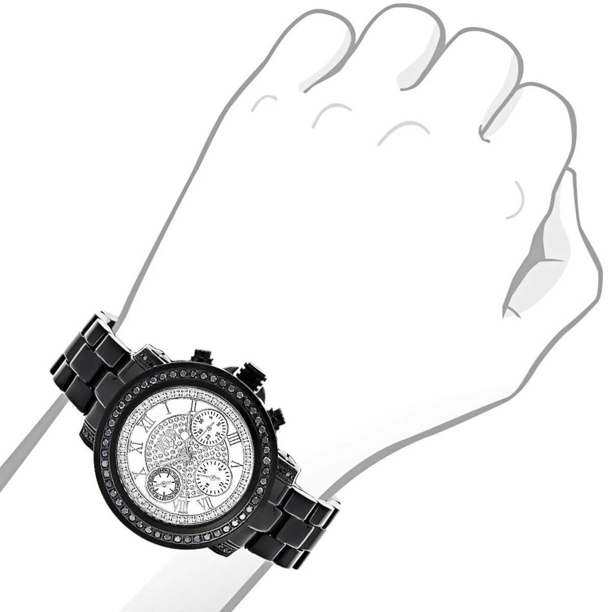 Luxurman Black Diamond White Dial Watch For Men And Women 3 Luxurman Black Diamond White Dial Watch For Men And Women - Image 3