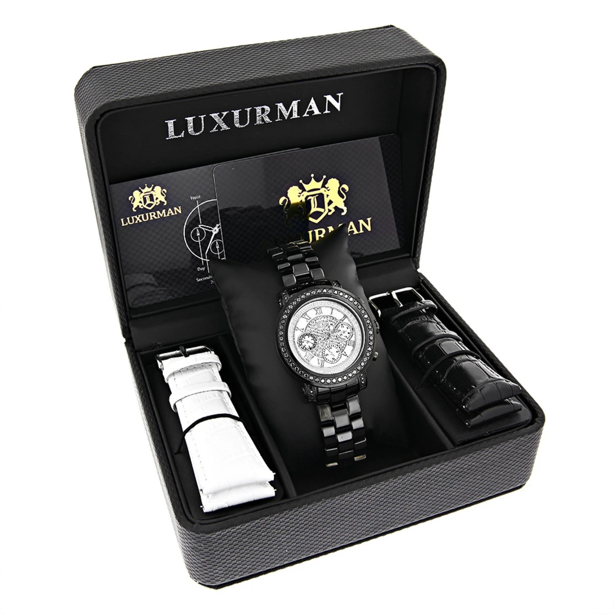 Luxurman Black Diamond White Dial Watch For Men And Women 4 Luxurman Black Diamond White Dial Watch For Men And Women - Image 4