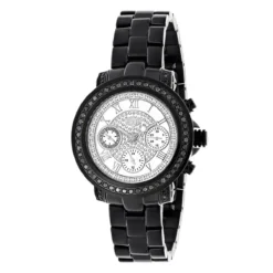 Luxurman Black Diamond White Dial Watch For Men And Women