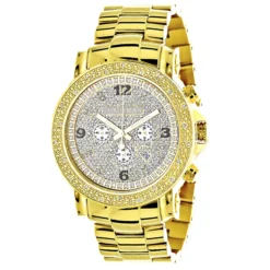 Men's Oversized Diamond Luxurman Watch 0.25ct 18k Yellow Gold Plated