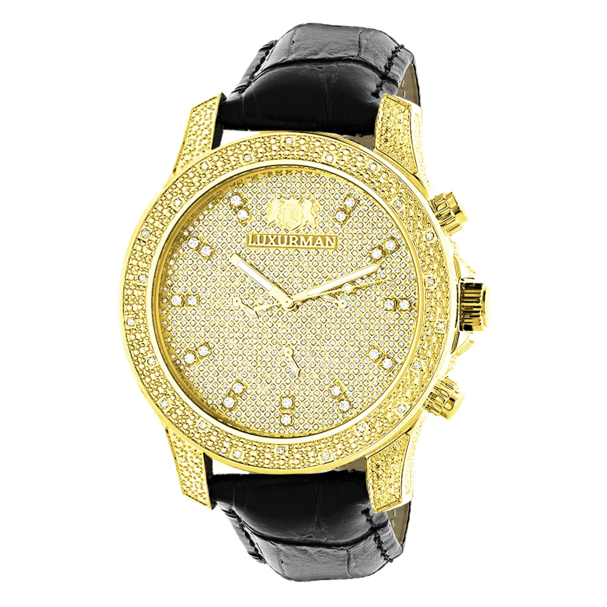 Men's Yellow Gold Plated Watch With Diamonds 0.5ct Luxurman 1 Men's Yellow Gold Plated Watch With Diamonds 0.5ct Luxurman