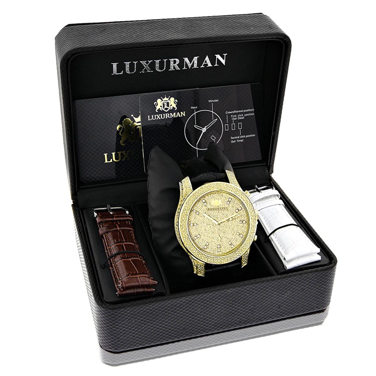 Men's Yellow Gold Plated Watch With Diamonds 0.5ct Luxurman 4 Men's Yellow Gold Plated Watch With Diamonds 0.5ct Luxurman - Image 4
