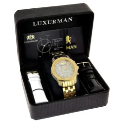Men's Yellow Gold Tone Watch With Diamonds 0.50ct Luxurman -PNZ Watches Shop mens yellow gold tone watch with diamonds 050ct luxurman 4