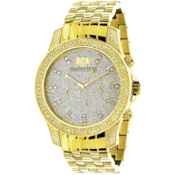 Men's Yellow Gold Tone Watch With Diamonds 0.50ct Luxurman
