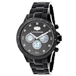 Midsize Men's Black Diamond Watch By Luxurman 0.25ct