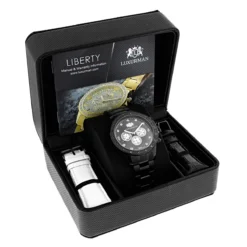 Midsize Men's Black Diamond Watch By Luxurman 0.25ct -PNZ Watches Shop midsize mens black diamond watch by luxurman 025ct 4