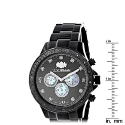 Midsize Men's Black Diamond Watch By Luxurman 0.25ct -PNZ Watches Shop midsize mens black diamond watch by luxurman 025ct ruler