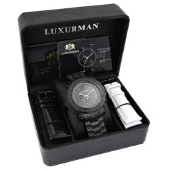 Luxurman Fully Paved Oversized Iced Out Black Diamond Black Dial Men's Watch 2ct -PNZ Watches Shop oversized iced out black diamond mens watch by luxurman 2ct fully paved box