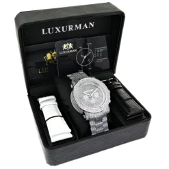 Oversized Iced Out Men's Diamond Watch By Luxurman White Gold Plated 2ct -PNZ Watches Shop oversized iced out mens diamond watch by luxurman white gold plated 2ct 4