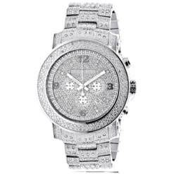 Oversized Iced Out Men's Diamond Watch By Luxurman White Gold Plated 2ct