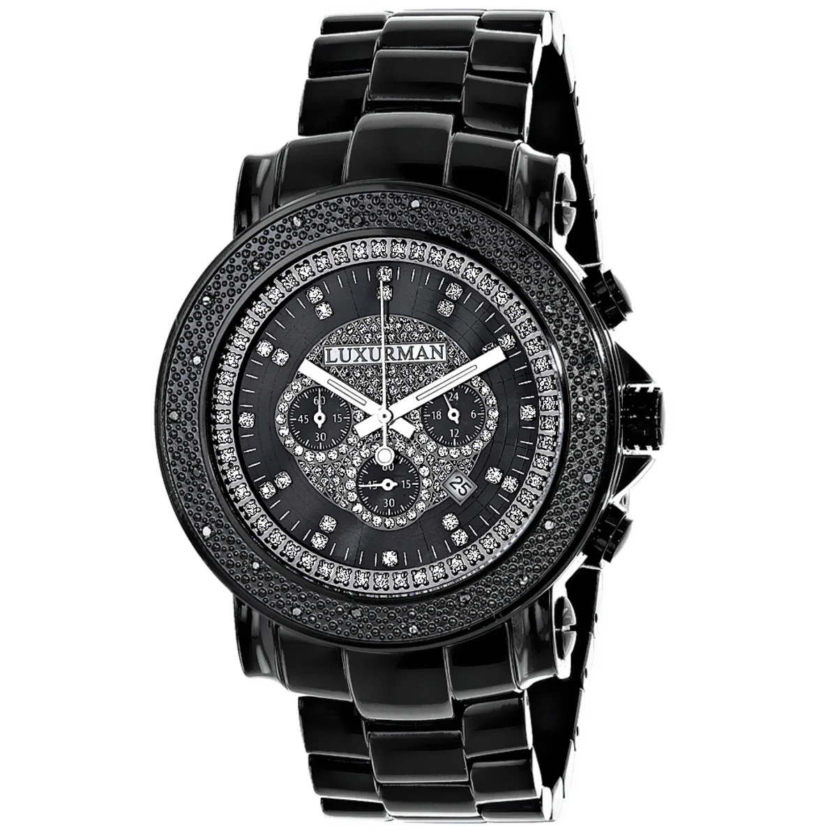 Oversized Luxurman Men's Black Diamond Watch 0.25ct 1 Oversized Luxurman Men's Black Diamond Watch 0.25ct