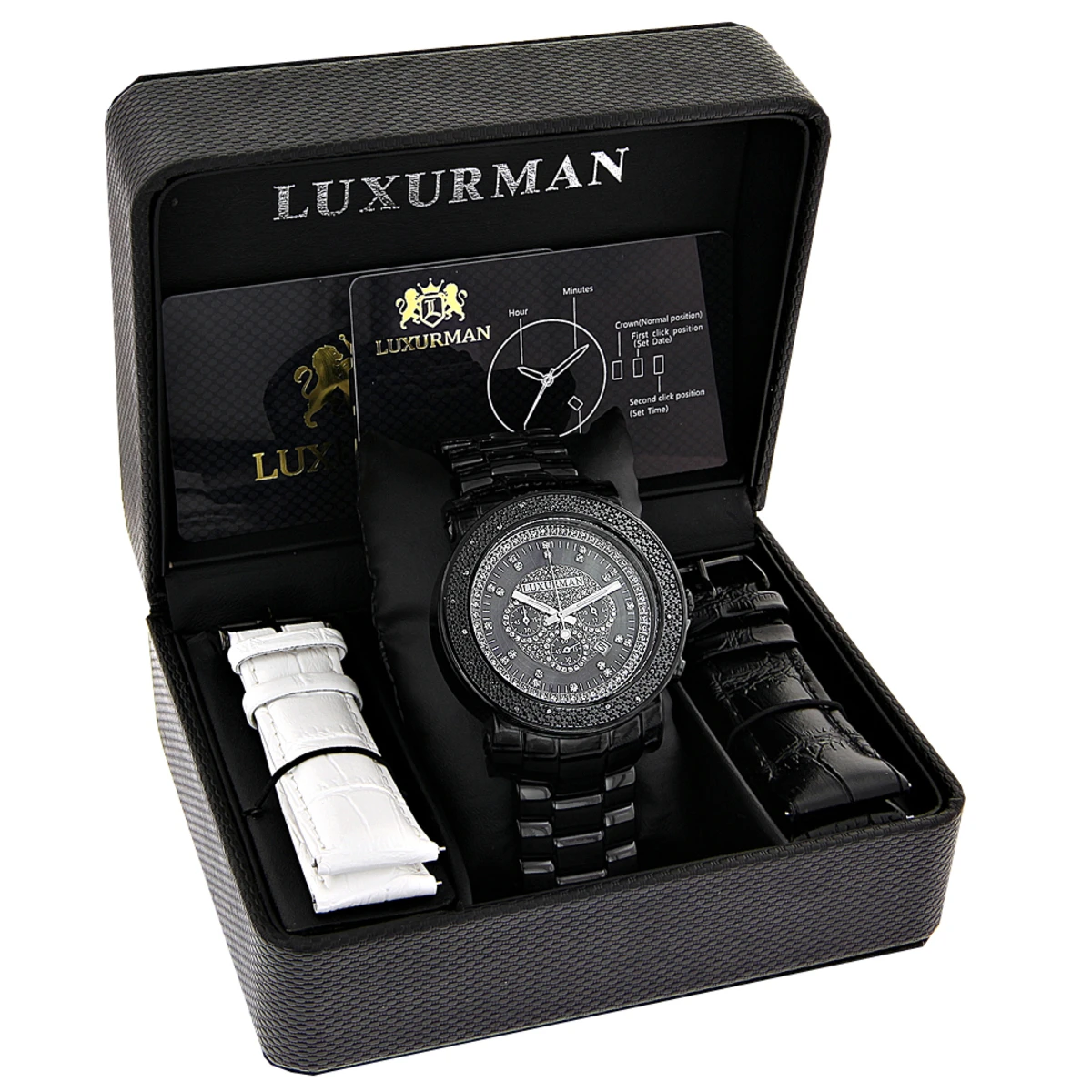 Oversized Luxurman Men's Black Diamond Watch 0.25ct 2 Oversized Luxurman Men's Black Diamond Watch 0.25ct - Image 2