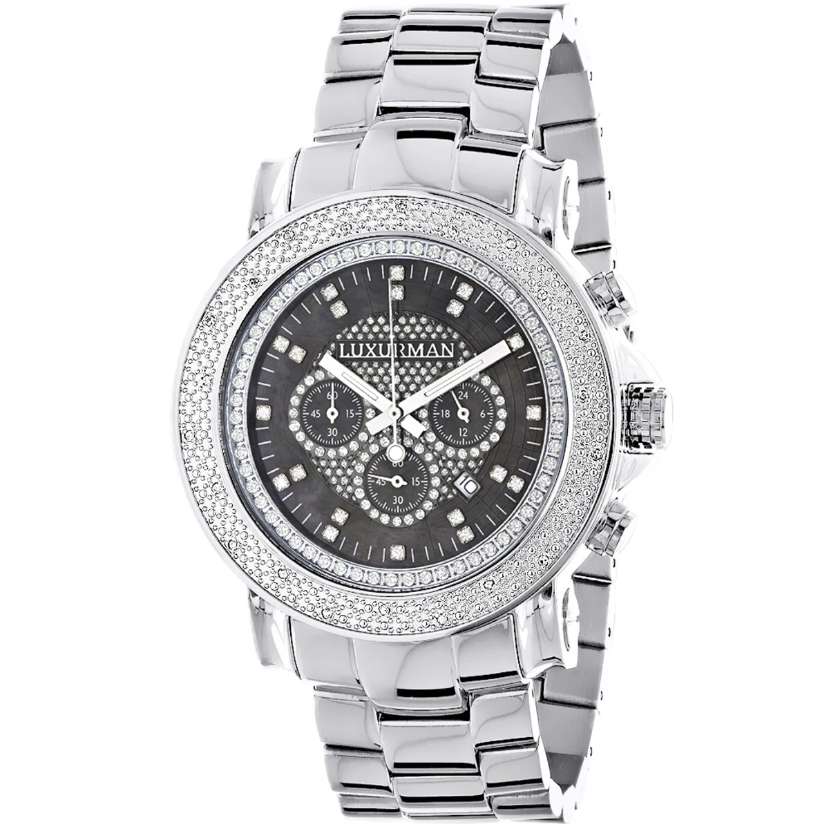 Oversized Men's Diamond Watch 0.25ct Black MOP Luxurman Escalade W Chronograph 1 Oversized Men's Diamond Watch 0.25ct Black MOP Luxurman Escalade W Chronograph