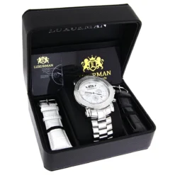 Oversized Men's Diamond Watch 0.25ct White Mop Luxurman Escalade Chronograph 8 Oversized Men's Diamond Watch 0.25ct White Mop Luxurman Escalade Chronograph -PNZ Watches Shop oversized mens diamond watch 025ct white mop luxurman escalade chronograph 1 box