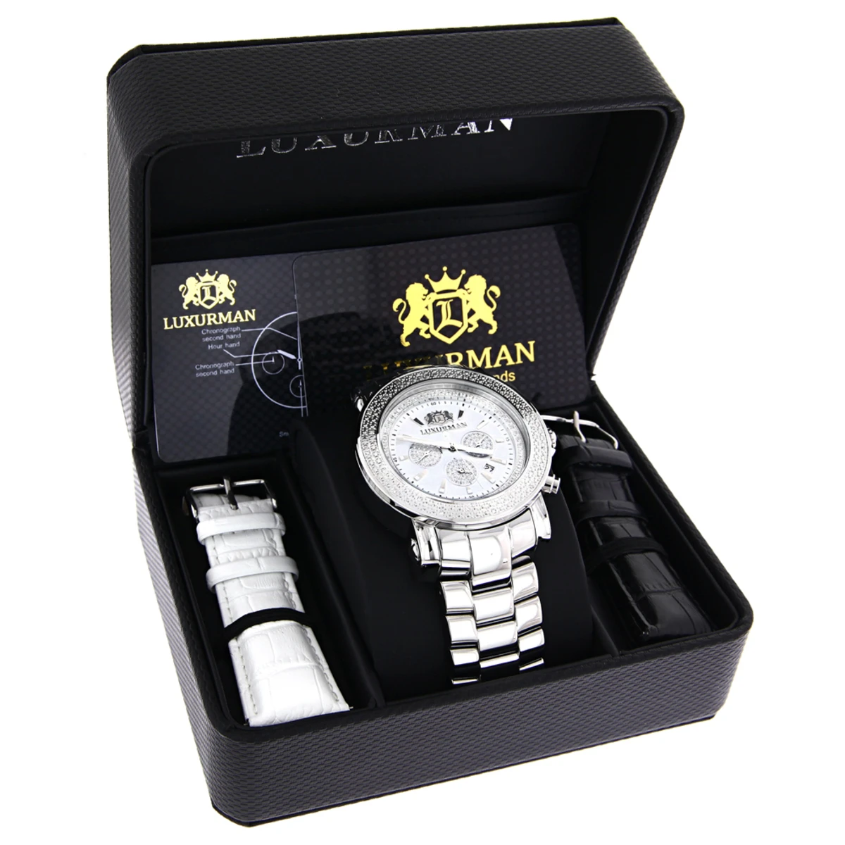 Oversized Men's Diamond Watch 0.25ct White Mop Luxurman Escalade Chronograph 4 Oversized Men's Diamond Watch 0.25ct White Mop Luxurman Escalade Chronograph - Image 4