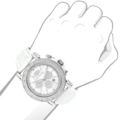 Oversized Men's Diamond Watch Leather Band W White Mop Luxurman Escalade -PNZ Watches Shop oversized mens diamond watch 025ct white mop luxurman escalade chronograph 2 bod