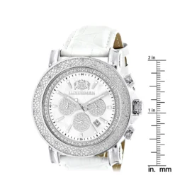 Oversized Men's Diamond Watch Leather Band W White Mop Luxurman Escalade -PNZ Watches Shop oversized mens diamond watch 025ct white mop luxurman escalade chronograph 2 ruler