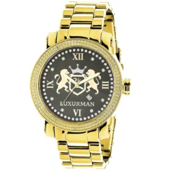 Yellow Gold Plated Large Men's Diamond Watch Luxurman Phantom