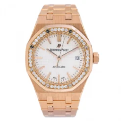 Unisex Diamond Watch Audemars Piguet Royal Oak 18K Gold 37mm White Dial