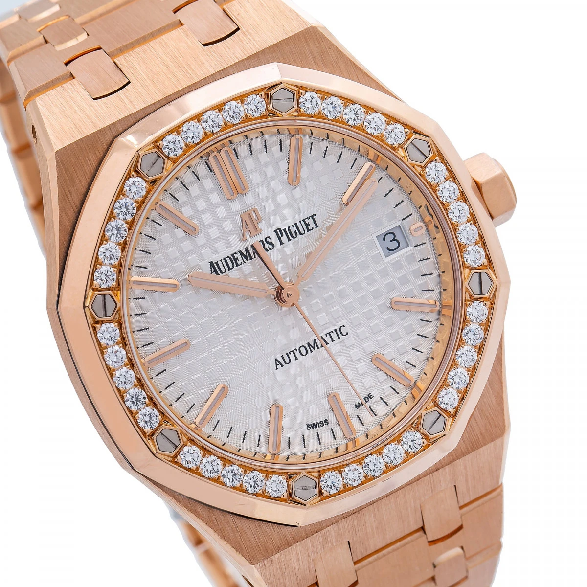 Unisex Diamond Watch Audemars Piguet Royal Oak 18K Gold 37mm White Dial 3 Unisex Diamond Watch Audemars Piguet Royal Oak 18K Gold 37mm White Dial - Image 3