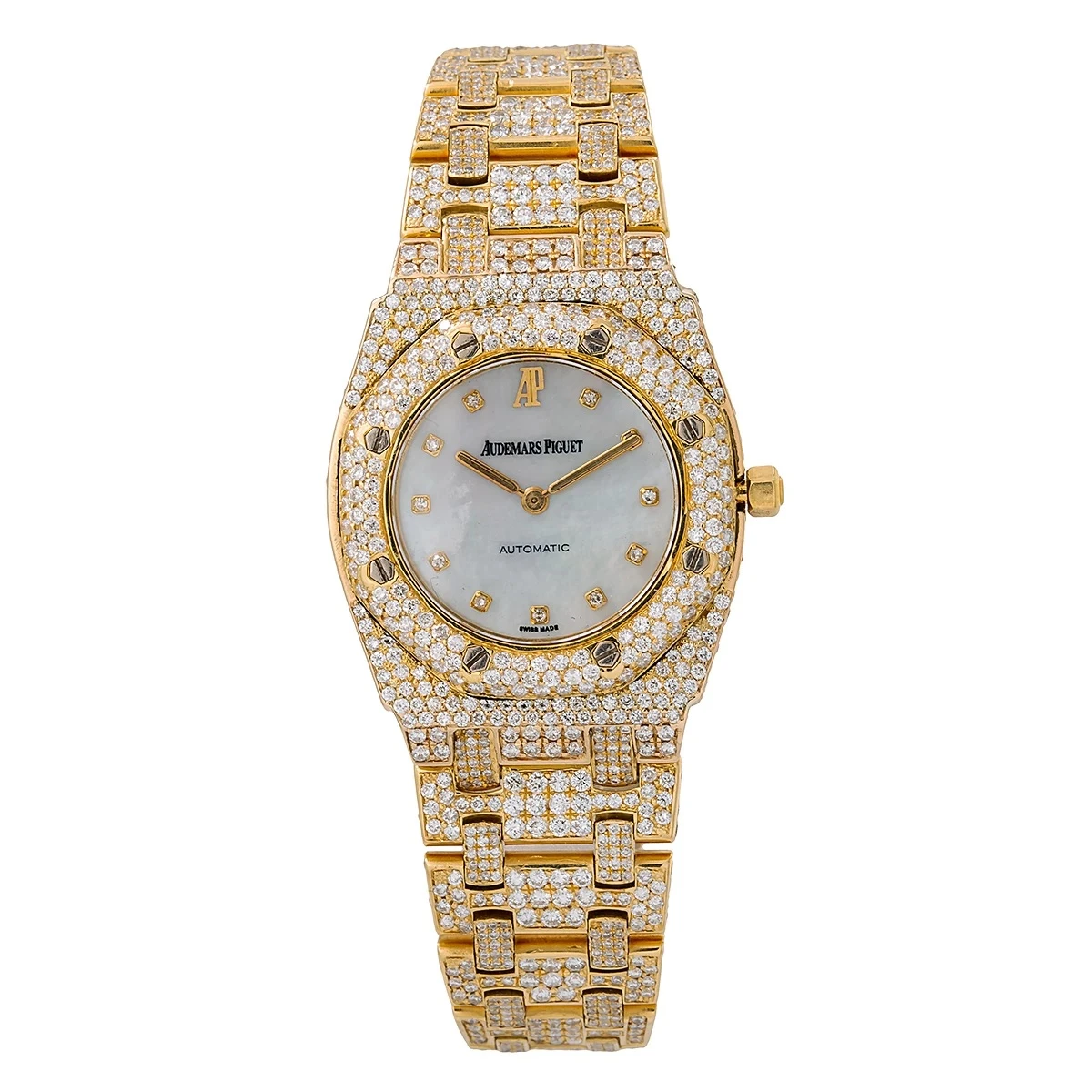 18K Gold Ladies Diamond Watch Audemars Piguet Royal Oak 27mm 67075ba White MOP Dial 1 18K Gold Ladies Diamond Watch Audemars Piguet Royal Oak 27mm 67075ba White MOP Dial