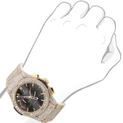 Bust Down 18K Gold Hublot Classic Fusion Chronograph Men's Diamond Watch -PNZ Watches Shop watches bust down 18k rose gold hublot classic fusion chronograph mens diamond watch bod