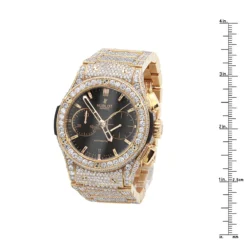Bust Down 18K Gold Hublot Classic Fusion Chronograph Men's Diamond Watch -PNZ Watches Shop watches bust down 18k rose gold hublot classic fusion chronograph mens diamond watch ruler