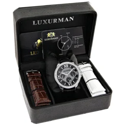 Luxurman Liberty Men's Diamond Watch Black Dial Swiss MVT Leather Band 3ct 8 Luxurman Liberty Men's Diamond Watch Black Dial Swiss MVT Leather Band 3ct -PNZ Watches Shop watches luxurman liberty mens diamond watch black dial swiss mvt leather band 3ct box