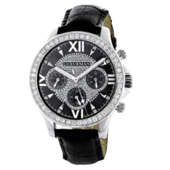 Luxurman Liberty Men's Diamond Watch Black Dial Swiss MVT Leather Band 3ct