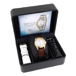 Luxurman Matching His & Hers Yellow Gold Plated Diamond Watch Set With Leather Band -PNZ Watches Shop watches luxurman matching his hers yellow gold plated diamond watches leather band boxwh