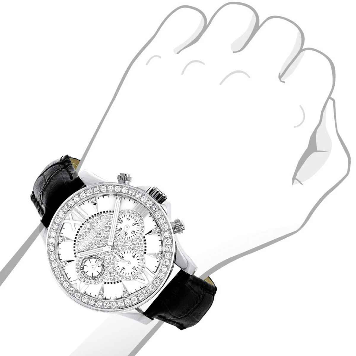 Men's Genuine Diamond Watch Luxurman Liberty Swiss MVT Leather Band White MOP 3 Men's Genuine Diamond Watch Luxurman Liberty Swiss MVT Leather Band White MOP - Image 3