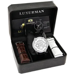 Men's Genuine Diamond Watch Luxurman Liberty Swiss MVT Leather Band White MOP 8 Men's Genuine Diamond Watch Luxurman Liberty Swiss MVT Leather Band White MOP -PNZ Watches Shop watches mens genuine diamond watch luxurman liberty swiss mvt leather band white mop box