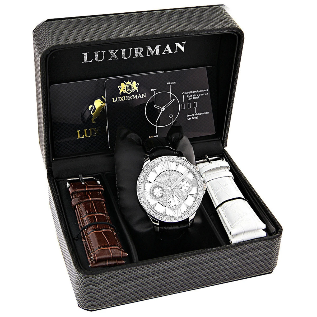 Men's Genuine Diamond Watch Luxurman Liberty Swiss MVT Leather Band White MOP 4 Men's Genuine Diamond Watch Luxurman Liberty Swiss MVT Leather Band White MOP - Image 4