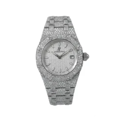 White Dial 33mm Audemars Piguet Royal Oak Ladies Diamond Watch 11.75ct